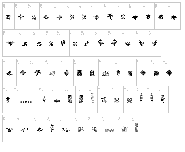 Rough Fleurons font map